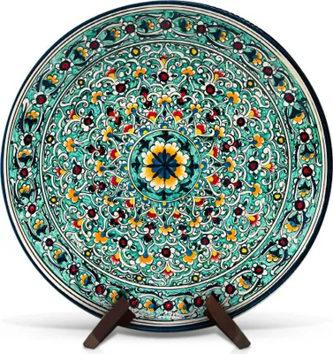 Produktbild von Lagan - KaraKalam R8, Rischtan Keramik, Ø 42 cm Glasur Teller Handarbeit Oriental Usbekische