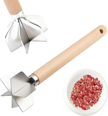 Produktbild von 304 Edelstahl Fleischzerkleinerer mit 6 Klingen & Holzgriff, Ground Beef Chopper & Kartoffelstampfer 28 cm