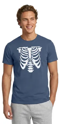 Produktbild von Spreadshirt Halloween Skelett Kostüm Männer T-Shirt, XXL, Dunkles Denimblau