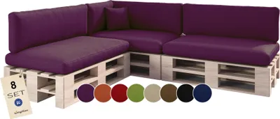 Produktbild von sunnypillow Palettenkissen für Palettenmöbel - 8er Set - Palettenauflage für Palettensofa für Haus Garten - Palettenpolster mit abnehmbarem Bezug für Europaletten - Rückenkissen & Sitzkissen Violett