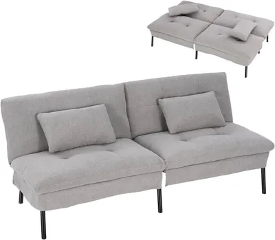 Produktbild von WOLTU 2-Sitzer-Schlafsofa mit 2 Kissen, Verstellbarer Rückenlehne, mit rutschfesten Füßen, Hellgrau
