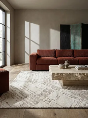 Produktbild von Teppich Polyester Kurzflor Rautenlinien Muster Creme 120x170 cm Wohnbereich Essbereich Modern ARLEN | Kadima Design