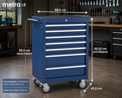 Obrázok produktu pre Dielenský vozík, 7 zásuviek, modrý