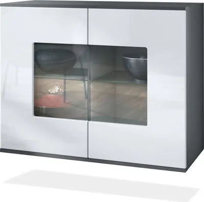 Produktbild von Vladon Kommode Grömitz V3, Moderner Küchenschrank mit 2 großen Glastüren Anthrazit matt / Weiß Hochglanz (92,5 x 73.5 x 35)
