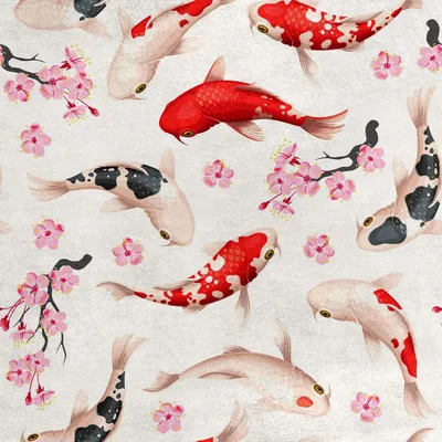 Immagine prodotto di Tessuto di velluto reale in poliestere per cucito - motivo pesce koi e sakura