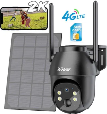 Produktbild von ieGeek 4G LTE-Überwachungskamera für den Außenbereich, Akku mit SIM-Karte, mit Solarpanel und PTZ, Farbnachtsicht, PIR-Sensor, 2-Wege-Audio, IP65
