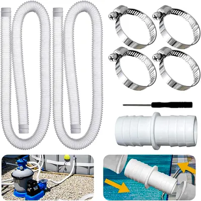 Produktbild von 2 Stück Poolschlauch 32mm für Poolpumpen,150cm Schwimmbadschlauch,UV Chlorwasser-beständiger,Flexibler Schlauch für Poolpumpe,mit Sicherungsclip