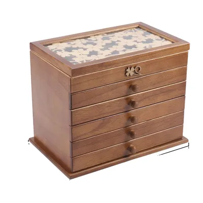Image de Boîte de rangement pour bijoux, 6 niveaux, capacité de 35 compartiments, couleur marron