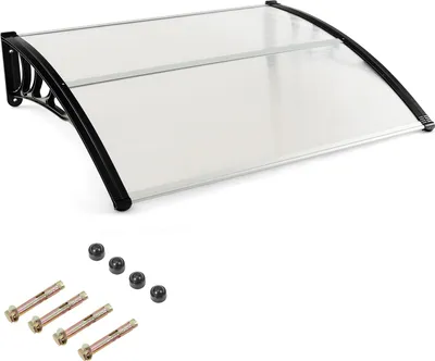 Produktbild von GOPLUS Vordach für Haustür, 122 × 99 cm Überdachung aus Aluminium & Polycarbonat, Haustürdach Pultvordach, Schwarz