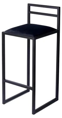 Produktbild von Barhocker Schwarz mit Lehne 84 cm - Metall Barstuhl mit gepolstertem Sitz im Loft-Stil