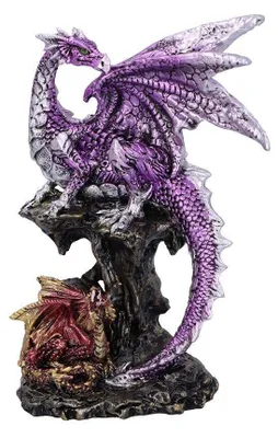 Drachen-Elternfigur mit Jungtier, lila, 15,2 cm
