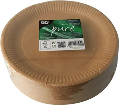 Produktbild von PAPSTAR 87939 Teller Pappe Pure - Ø 23 cm, 100 Stück, braun
