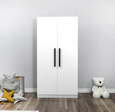 Image de Skye Decor, Akser - White, armoire, blanc, 100 % PANNEAUX DE PARTICULES MÉLAMINÉS, 90 x 45 x 180 cm
