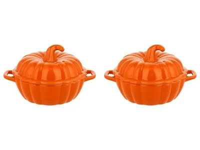 Produktbild von SILVERCREST® Auflaufformen-Set Kürbis, 2-teilig, je 310 ml, Steinzeug, ofenfest bis 260 °C, mikrowellen- & spülmaschinengeeignet
