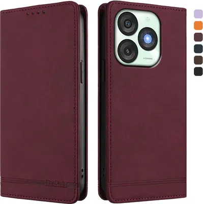 Image de Etui pour itel A50, étui rétro en cuirPolyuréthaneavec support et fentes pour cartes de crédit Rouge