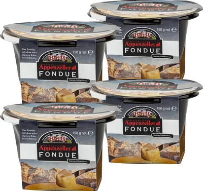 Produktbild von Food-United mini KÄSEFONDUE SNACK 4x150g von STRÄHL Fchweizer Käse-Fondue-Zubereitung aus Appenzeller-Käse Weißwein verfeinert Fertigfondue zubereitungsfertig als Mikrowellen Fertiggericht kräftig-cremig zart-schmelzend passend für Baguette-Brot-Stückch