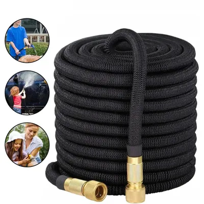 Produktbild von Gartenschlauch Flexibel 15m Wasserschlauch flexibel dehnbarer Flexischlauch Schlauch dehnbar für Autowäsche Bewässerung Flexschlauch Schwarz