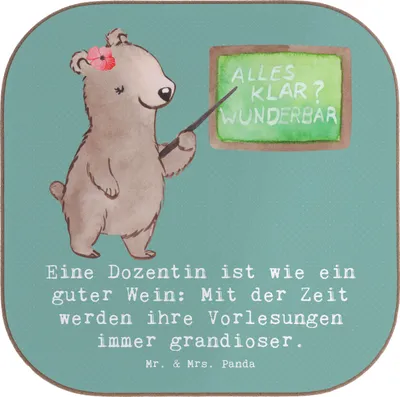 Produktbild von Mr. & Mrs. Panda Tischuntersetzer Dozentin Genuss - Meeresbrise - Geschenk, Coaster, Berufsleben, personalisierte Geschenke, Anerkennung, Teeuntersetzer, Mentorin, Humor