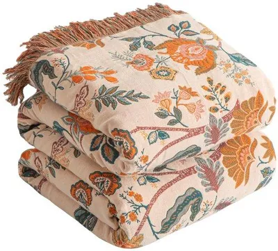 Produktbild von Unyqoos® Baumwoll-Patchworkdecke – beidseitig & atmungsaktiv, 150 x 200 cm, 100% Baumwolle, orange/grün, Wohndecke für Sofa, Bett & Picknick