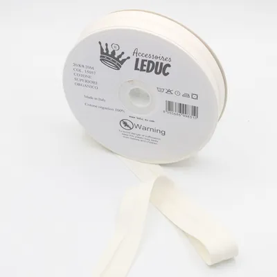 Bio-Baumwoll-Schrägband 20 m, 10 Farben, 8+20+8 mm, ecru