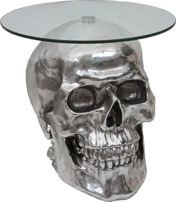Produktbild von Beistelltisch Totenkopf HWC-A19, Polyresin Glastisch Wohnzimmertisch, silber 52x55x55cm