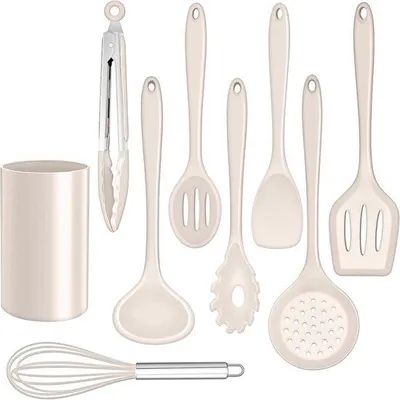 Produktbild von Silikon Kochlöffel Set 9-teilig antihaft kaki
