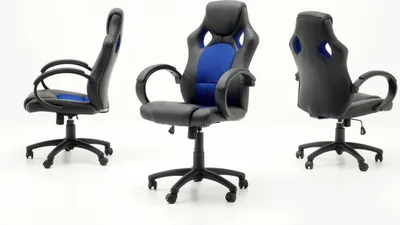 Produktbild von Chefsessel höhenverstellbar RICKY mit Wippfunktion Schwarz / Blau | 1