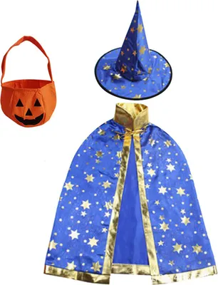 Produktbild von Verstellbarer Halloween-Umhang mit Pentagramm-Druck und Zaubererhut, Handtasche, bequemes, atmungsaktives Kostüm