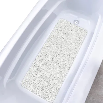 Image de Tapis de bain antidérapant, tapis de douche 100x40 cm, blanc, en PVC, avec trous de drainage, à séchage rapide