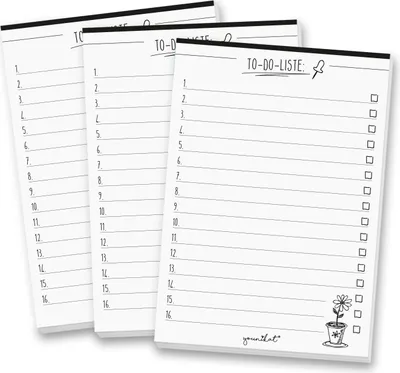 Produktbild von younikat 3 Stück To-do Liste I DIN A6 (105 x 148 mm) I Tagesplaner Organizer Notiz-Block I zum Beschreiben, Abreißen und Abhaken I schwarz weiß I Notizzettel I dv438