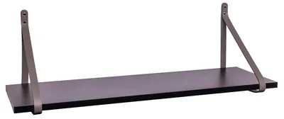 Image de Étagère murale flottante KOTARBAU avec sangles en cuir, 80x25x1,8 cm, noir et gris