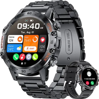 Obrázek produktu pro Smartwatch pánské s kovovým páskem 1,39 palce vojenské s tepovou frekvencí pro Android iOS 100+ sportovních režimů fitness hodinky IP67 vodotěsné Bluetooth hovory