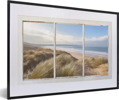 Produktbild von MuchoWow® Gerahmtes Poster Aussicht - Strand - Meer 60x40 cm - Poster mit Schwarzem Bilderrahmen Wandposter Rahmen Foto Bilder - Schlafzimmer - Plakat in Rahmen - Drucken