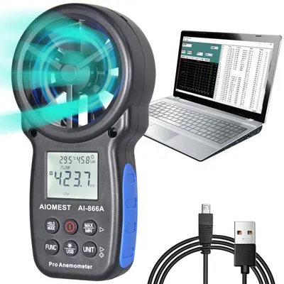 Digitales Anemometer, Windgeschwindigkeit & Temperatur, USB, AI-866A