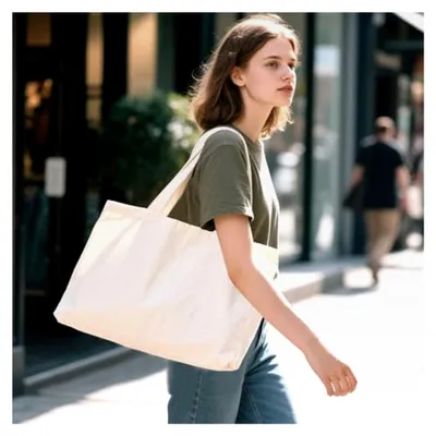Produktbild von Baumwolltasche, 2 Stück Große Einkaufstasche 45 x 35 cm Unbedruckte Baumwollbeutel für Wäsche, Sport und Shopping, Wiederverwendbare Jutebeutel