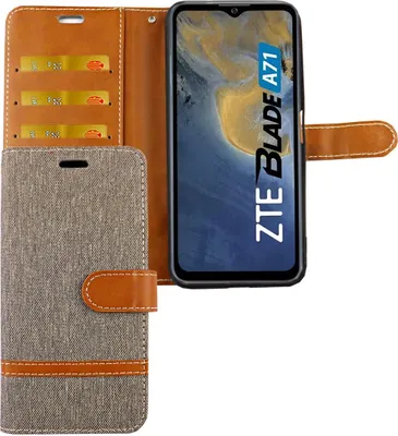Image de Étui pour téléphone portable ZTE Blade A71, coque de protection à rabat avec compartiment pour cartes, couleur : gris denim