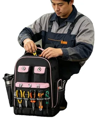 Obrázek produktu pro Batoh na nářadí, rozměry 33 x 20 x 49 cm, maximální nosnost 31,75 kg, 56 kapes na nářadí, integrovaná přihrádka na notebook, nárazuvzdorná základna
