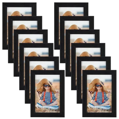 Image de Ensemble de 12 cadres photo EXYGLO, format 10x15 cm, couleur noire. Cadres photo pour créer des collages, adaptés aux photos de 15x10 cm