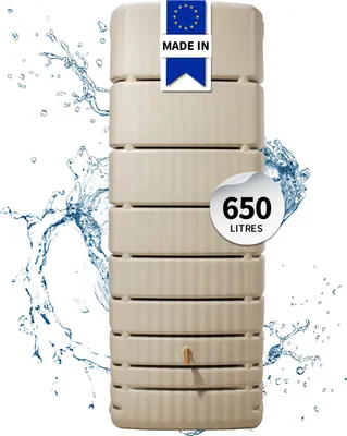 Image de 4rain cuve murale SLIM 650L sable avec robinet PE imitation laiton - Réservoir efficace pour jardins écologiques