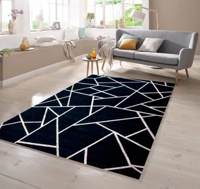 Produktbild von Wohnzimmer Teppich Muster in Schwarz Bronze Größe - 80 x 250 cm