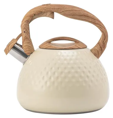 Edelstahl-Wasserkocher 2,8 L Pfeifkessel mit Holzgriff, weiß