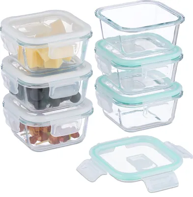 Produktbild von Relaxdays Glasbehälter mit Deckel, 6er Set, 320 ml, Frischhaltedosen, Kunststoffdeckel, luftdicht, Glasdose, transparent