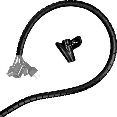 Produktbild von Minadax professioneller HighTech 2 Meter Kabelschlauch Kabelkanal in schwarz mit 28 mm Durchmesser für flexibles Kabelmanagment an Computer und Arbeitsplatz