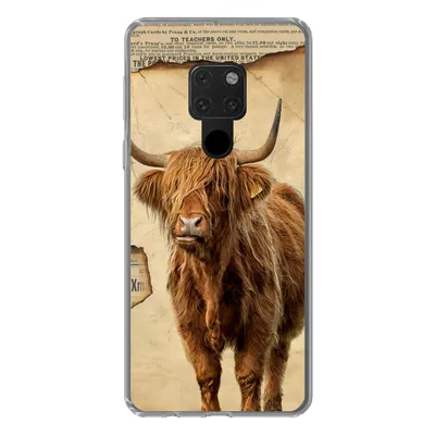 Produktbild von MuchoWow® Handyhülle Schutzhülle Hülle für Huawei P40 Lite Schottischer Highlander - Retro - Zeitungsartikel Silikon Softcase Handy Hülle - Handy