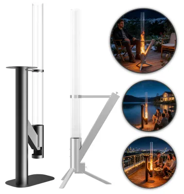 Image de Four à bois UISEBRT en acier inoxydable de haute qualité, four à bois d'extérieur mobile équipé d'un tube en verre de 80 mm, idéal pour cuisiner, faire des grillades et les activités en plein air