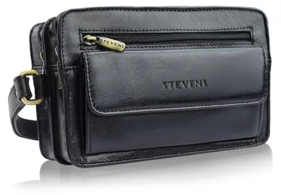Zdjęcie produktu dla STEVENS saszetka męska skóra naturalna czarna 21x13x8,5 cm zamek na rękę