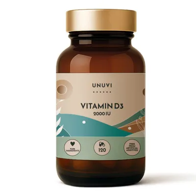 Productafbeelding van Vitamine D3 2000 IE, 120 capsules. Ondersteunt de immuniteit en de botten. UNUVI