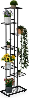 Produktbild von Relaxdays Blumenregal, 8 Ablagen für bis zu 9 Blumen- & Pflanzentöpfe, Metall, Pflanzentreppe, 142x45x22 cm, schwarz