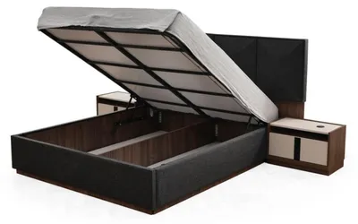 Produktbild von Doppelbett Garnitur Bett Nachttische Grau 3tlg Holz Schlafzimmer Set