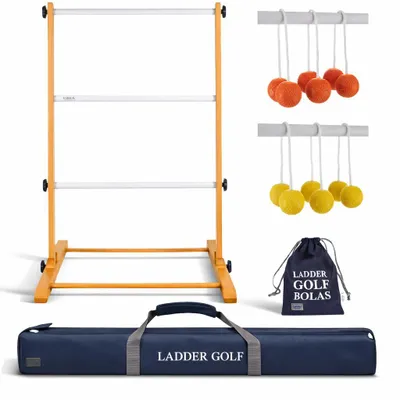 Produktbild von Ubergames – Leiter-Golfspiel – Wurfspiel – Soft-Golfbälle – Fluor-Orange-Gelb – Holz in Luxusqualität